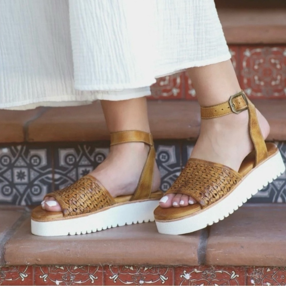 New Bed|Stu Brisa Size 10 Platform Sandal Leather Cashew Tan Flatform Bed Stu - Picture 11 of 11
